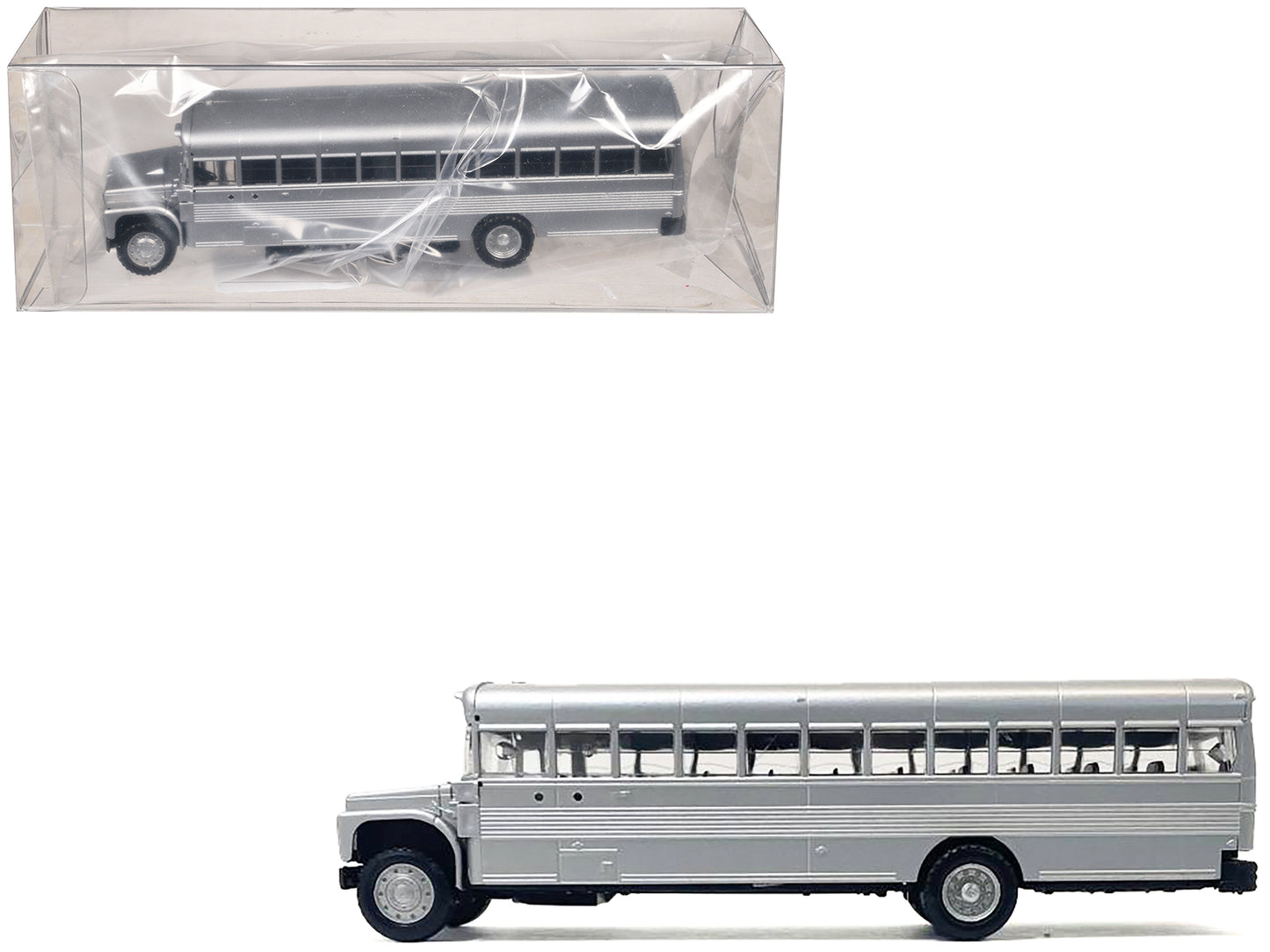 School Bus Silver Metallic 1/87 (HO) Plastic Model by Promotex-DiecastModeler.com