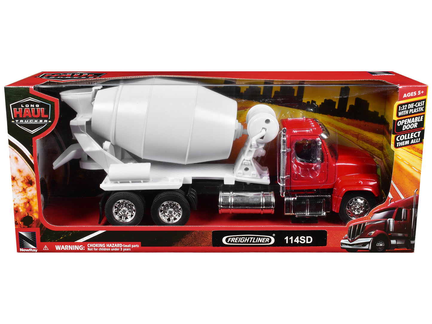 Freightliner 114SD Cement Mixer Red and White "Long Haul Truckers" Series 1/32 Diecast Model by New Ray