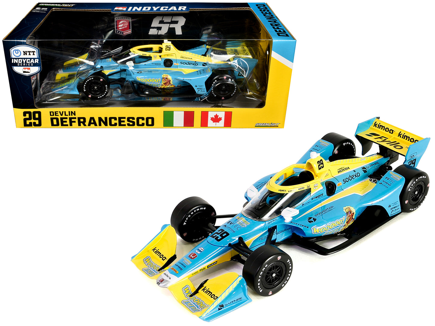 Dallara IndyCar #29 Devlin DeFrancesco "WOOOOO Energy" Andretti Steinbrenner Autosport (Road Course Configuration) "NTT IndyCar Series" (2023) 1/18 Diecast Model Car by Greenlight-DiecastModeler.com
