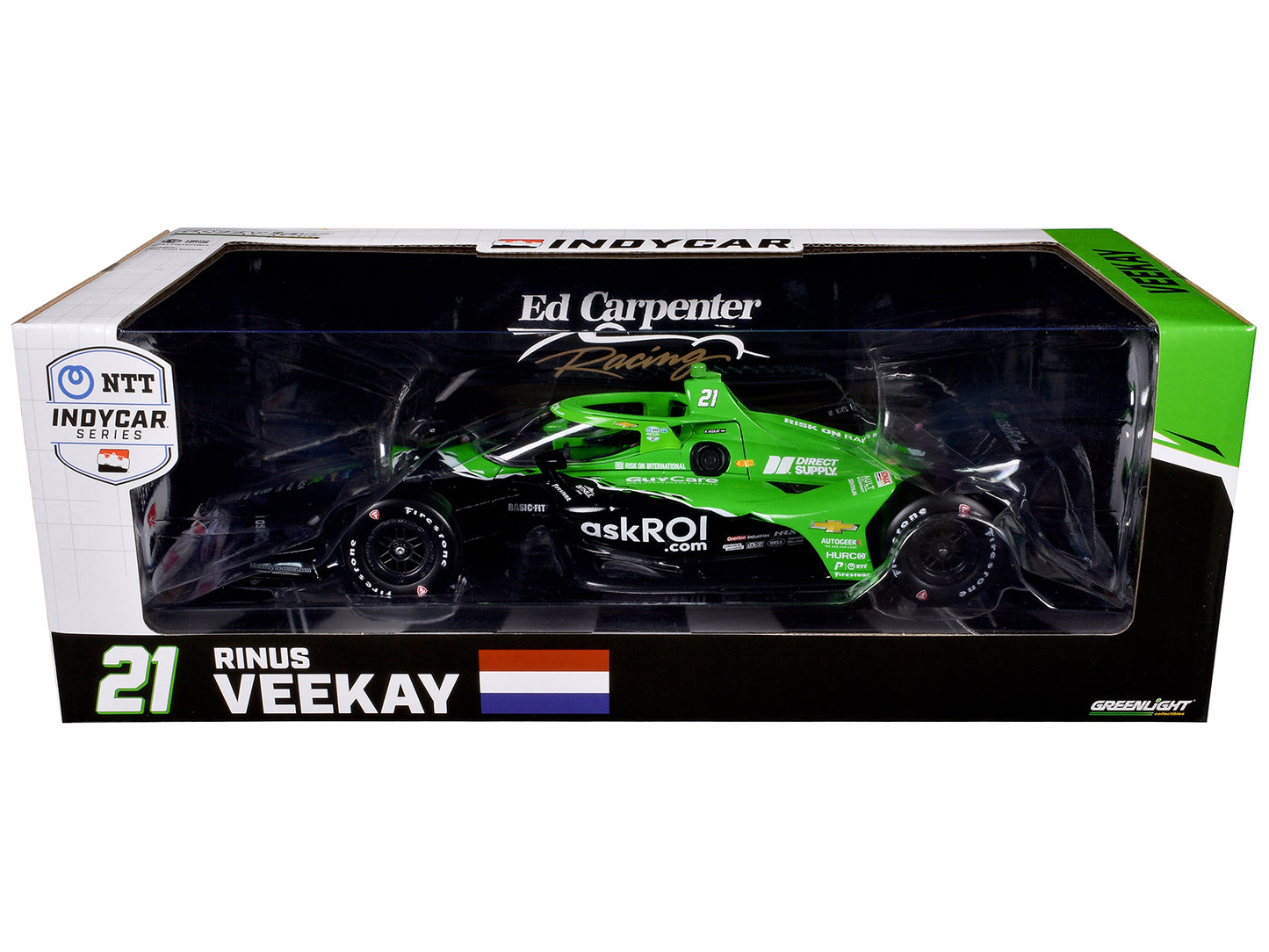 Dallara IndyCar #21 Rinus VeeKay "Risk On International" Ed Carpenter Racing "NTT IndyCar Series" (2024) 1/18 Diecast Model Car by Greenlight-DiecastModeler.com