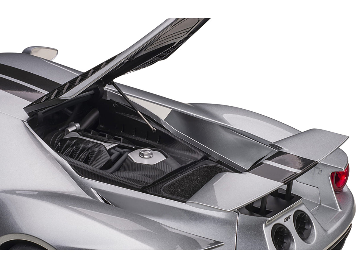 2017 Ford GT Ingot Silver Metallic with Black Stripes 1/12 Model Car by Autoart-DiecastModeler.com