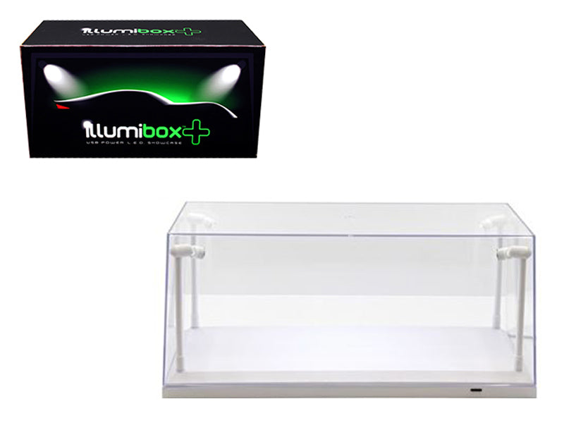 Collectible Display Show Case with LED Lights for 1/18 1/24 Models with White Base by Illumibox-DiecastModeler.com