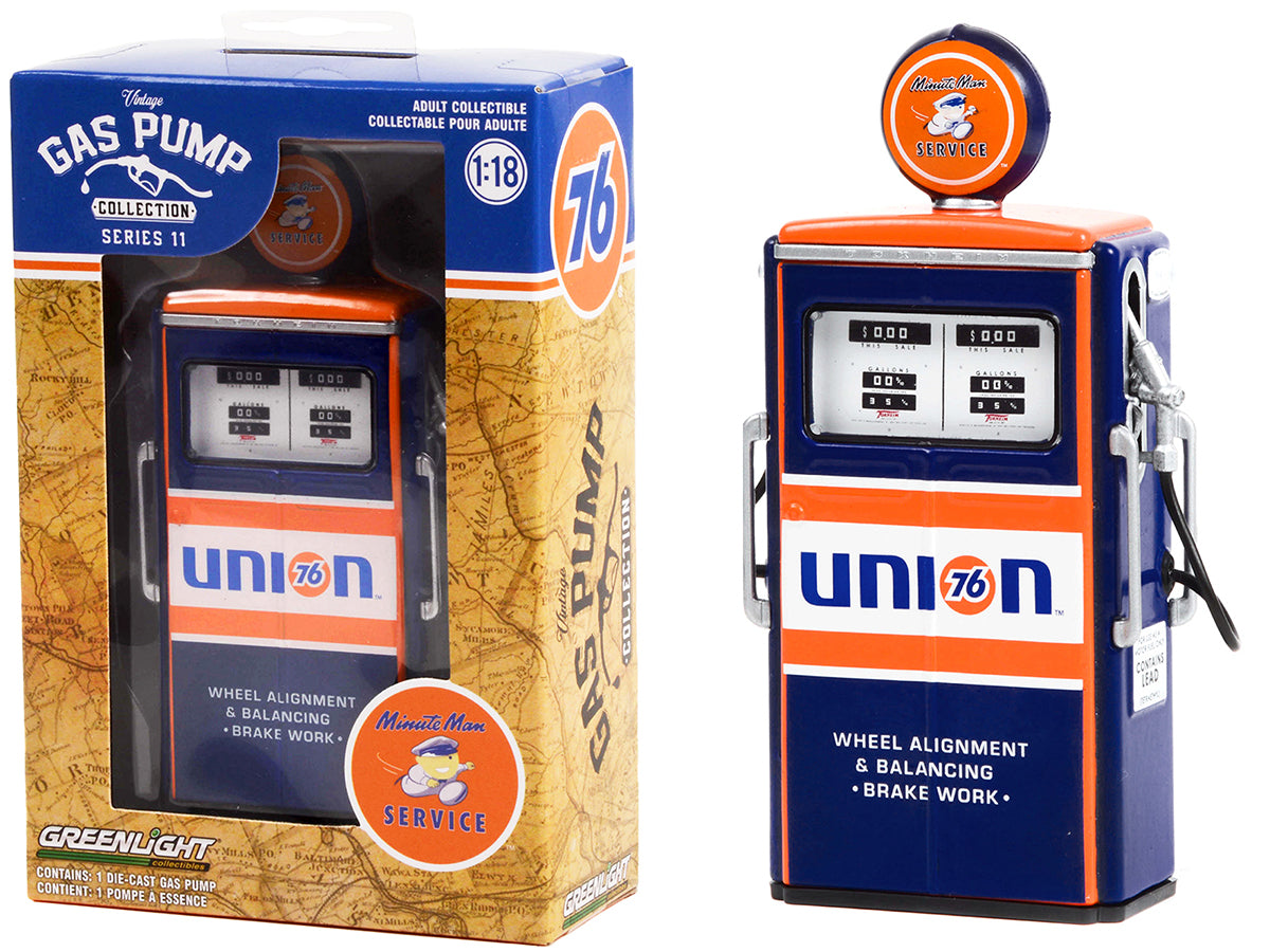 1954 Tokheim 350 Twin Gas Pump "Union 76 Minute Man Service" Dark Blue and Orange "Vintage Gas Pumps" Series 11 1/18 Diecast Model by Greenlight-DiecastModeler.com