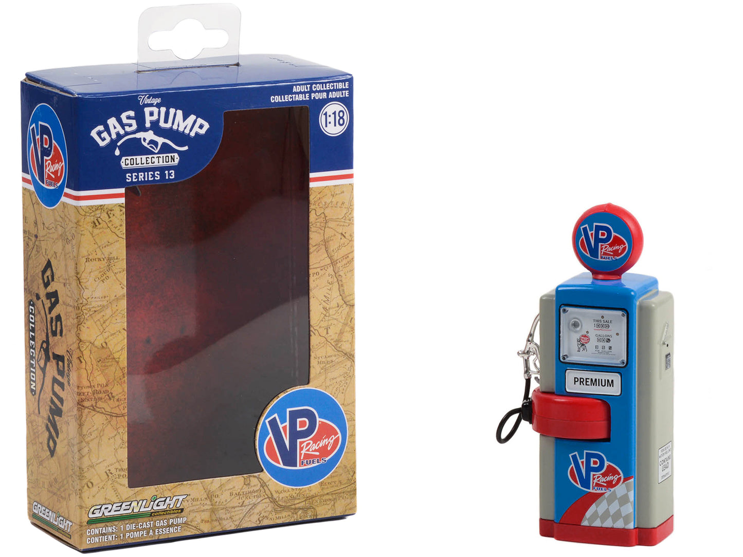 1948 Wayne 100-A Gas Pump "VP Racing Fuels" Blue and Gray "Vintage Gas Pumps" Series 13 1/18 Diecast Model by Greenlight-DiecastModeler.com