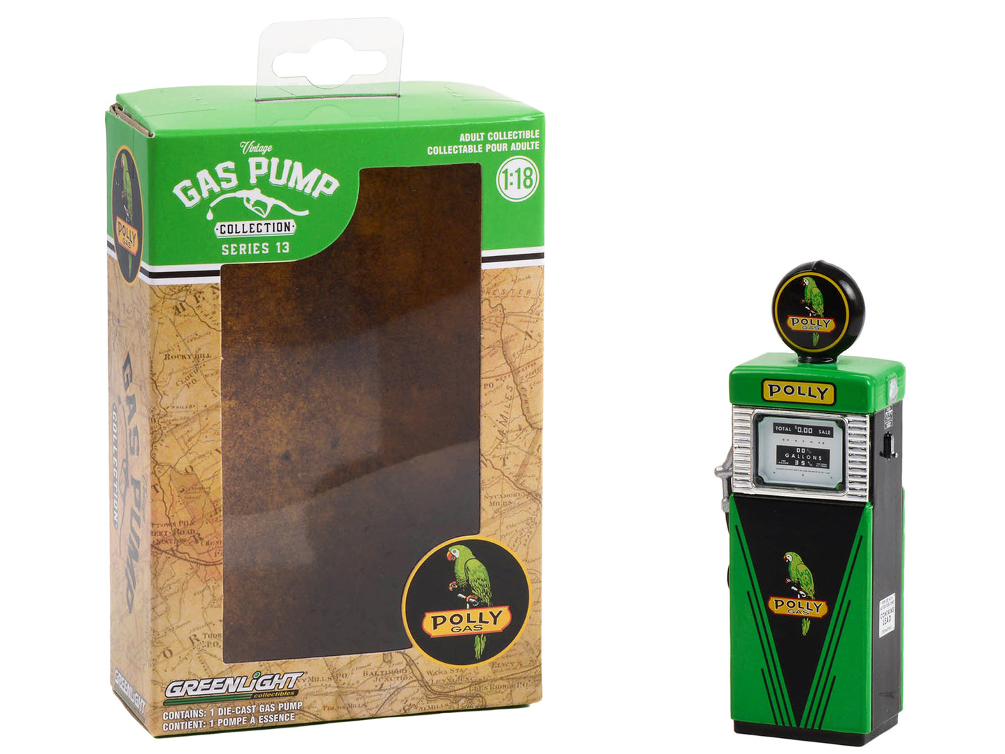 1951 Wayne 505 Gas Pump "Polly Gas" Green and Black "Vintage Gas Pumps" Series 13 1/18 Diecast Model by Greenlight-DiecastModeler.com