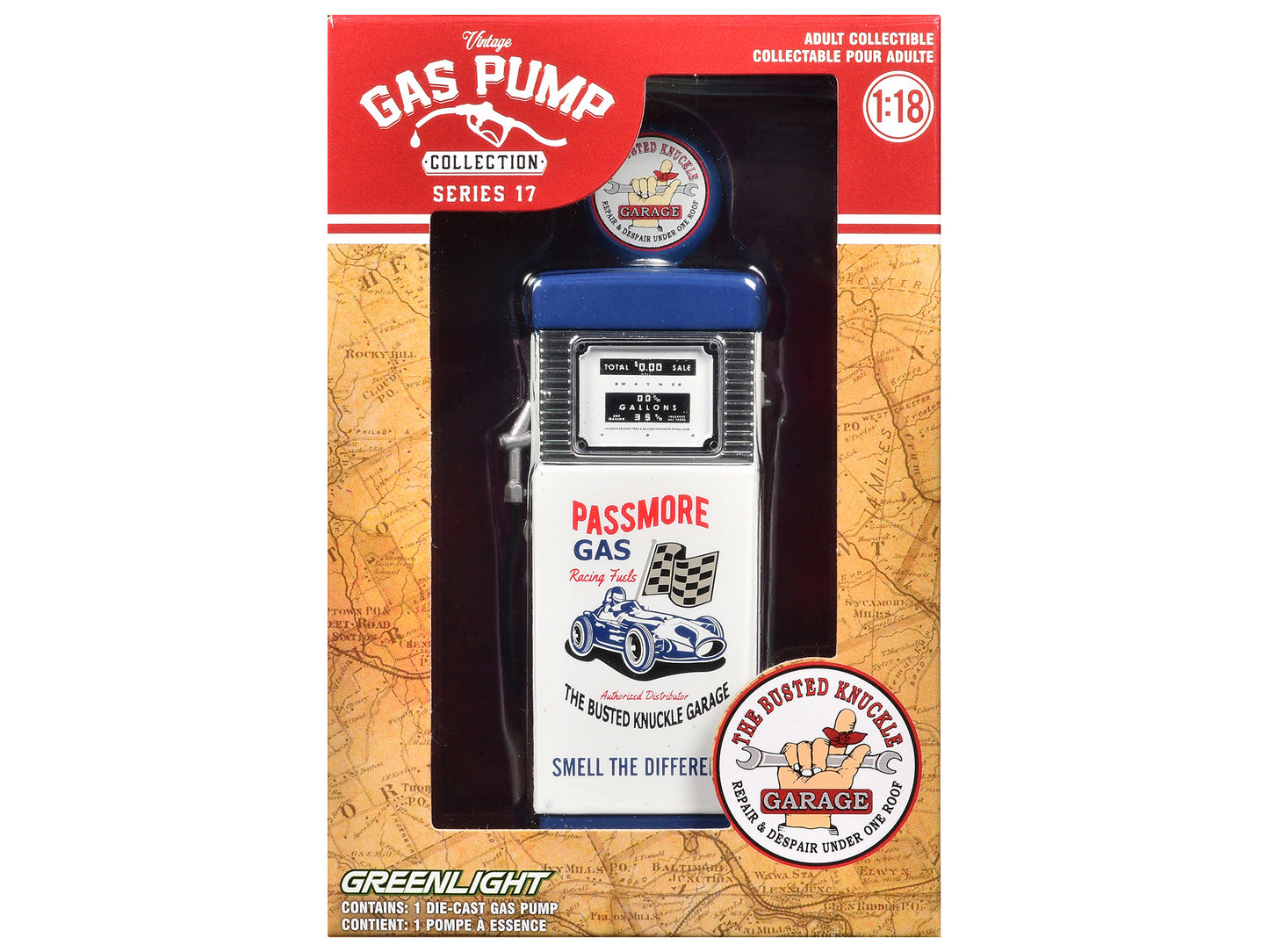 1951 Wayne 505 Gas Pump "Busted Knuckle Garage" White and Blue "Vintage Gas Pumps" Series 17 1/18 Diecast Replica by Greenlight