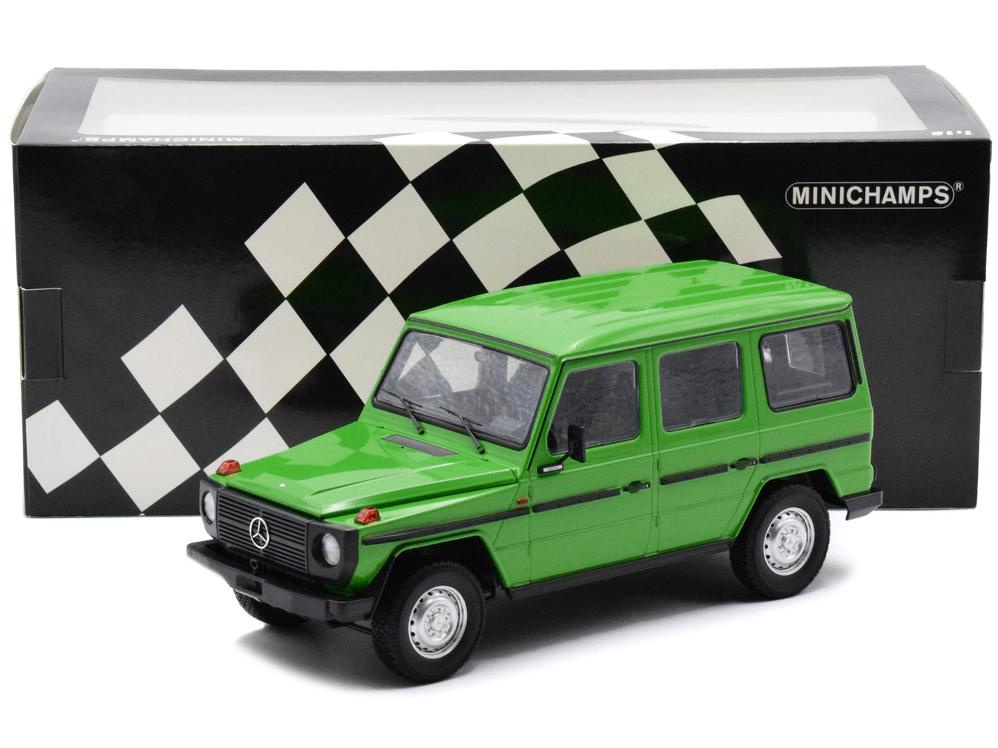 1980 Mercedes-Benz G-Model (LWB) Green with Black Stripes Limited Edition to 402 pieces Worldwide 1/18 Diecast Model Car by Minichamps-DiecastModeler.com
