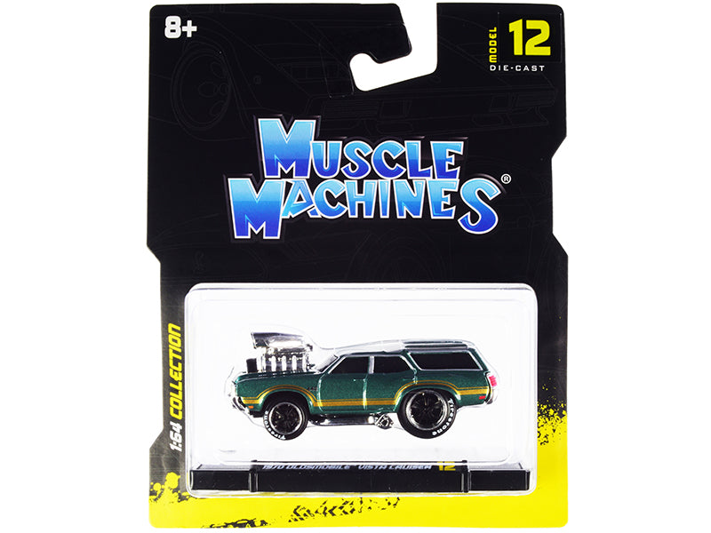 1970 Oldsmobile Vista Cruiser 442 Green Metallic with Gold Stripes 1/64 Diecast Model Car by Muscle Machines-DiecastModeler.com