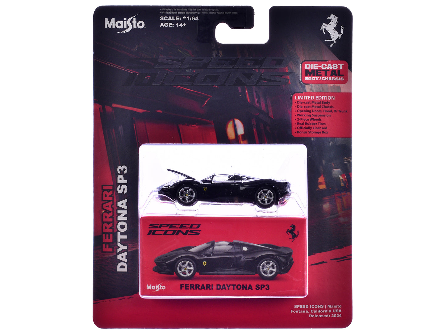 Ferrari Daytona SP3 Black "Speed Icons" Series 1/64 Diecast Model Car by Maisto