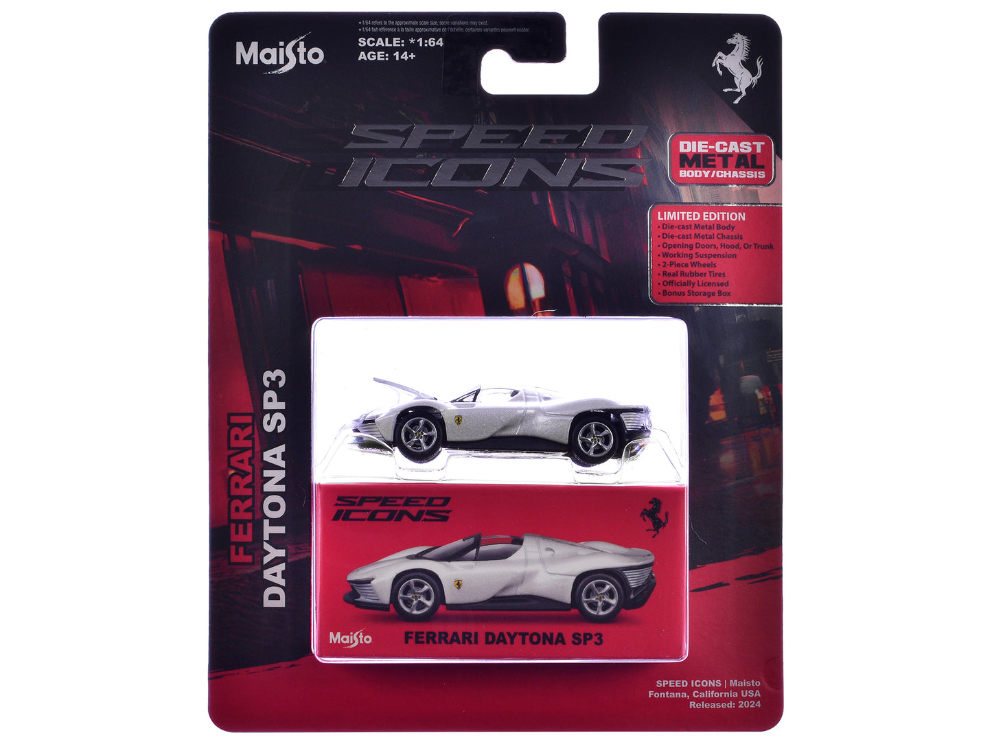 Ferrari Daytona SP3 White Metallic "Speed Icons" Series 1/64 Diecast Model Car by Maisto-DiecastModeler.com