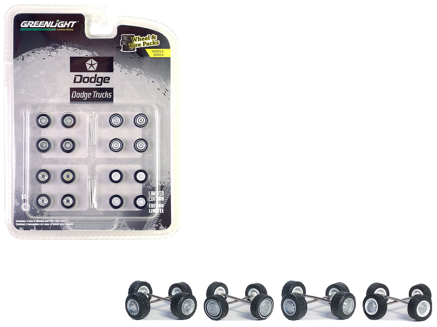 "First Generation (1981-93) Dodge Trucks" Wheels and Tires Multipack Set of 24 pieces "Wheel & Tire Packs" Series 8 1/64 by Greenlight-DiecastModeler.com