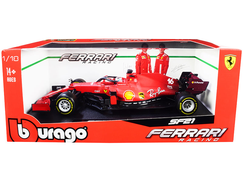 Ferrari SF21 #16 Charles Leclerc Formula One F1 Car "Ferrari Racing" Series 1/18 Diecast Model Car by Bburago-DiecastModeler.com