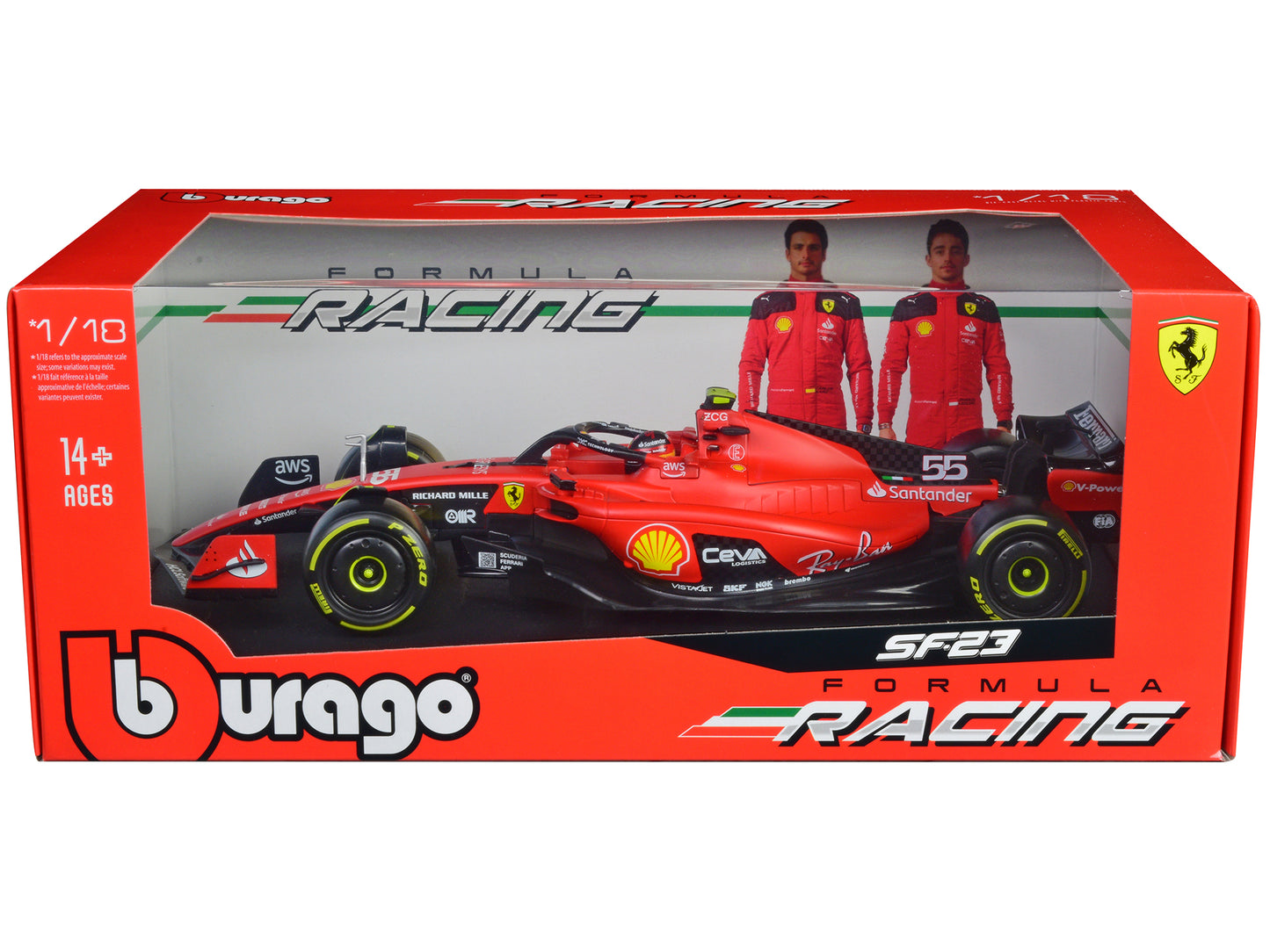 Ferrari SF-23 #55 Carlos Sainz Formula One F1 World Championship (2023) "Formula Racing" Series 1/18 Diecast Model Car by Bburago-DiecastModeler.com