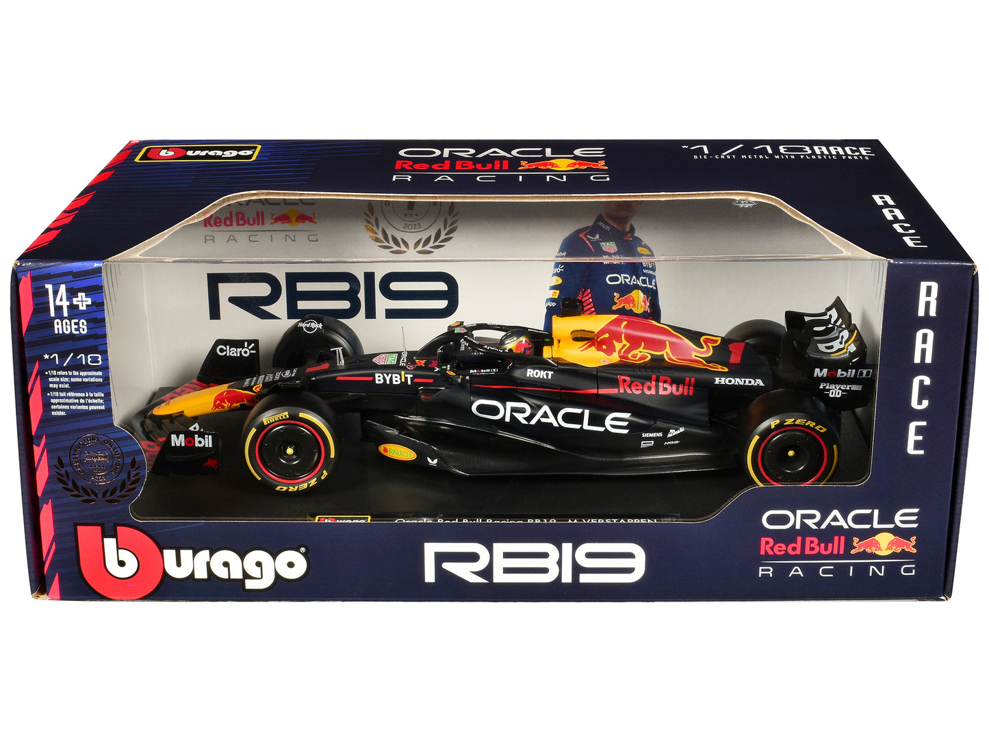 Red Bull Racing RB19 #1 Max Verstappen "Oracle" Champion Formula One F1 World Championship (2023) "Race" Series 1/18 Diecast Model Car by Bburago