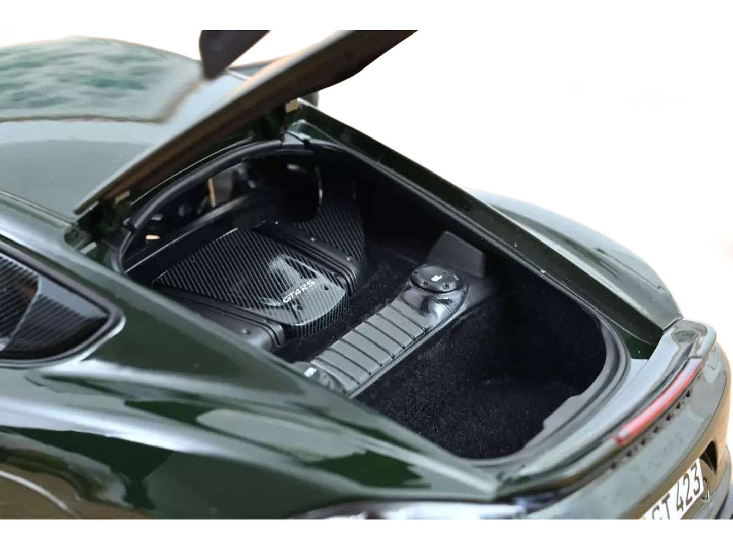 2023 Porsche Cayman GT4 RS Weissach Pack Brewster Green with Carbon Hood 1/18 Diecast Model Car by Norev