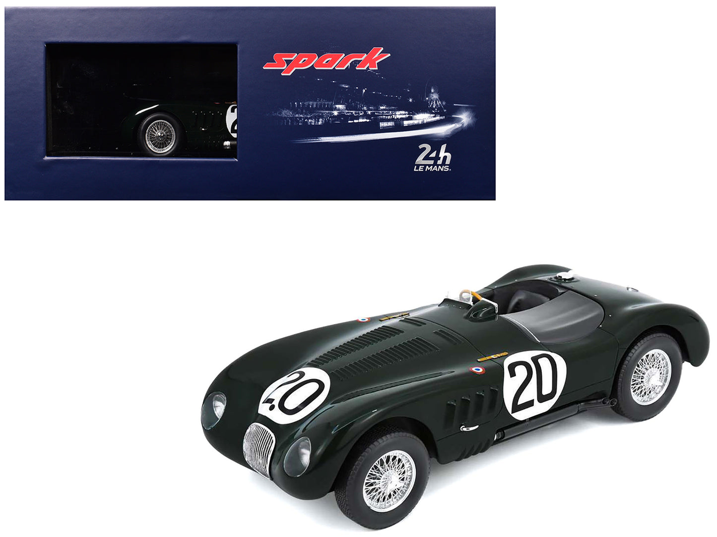 Jaguar XK 120 C #20 Peter Walker - Peter Whitehead "Jaguar Cars Ltd" Winner "24 Hours of Le Mans" (1951) with Acrylic Display Case 1/18 Model Car by Spark-DiecastModeler.com