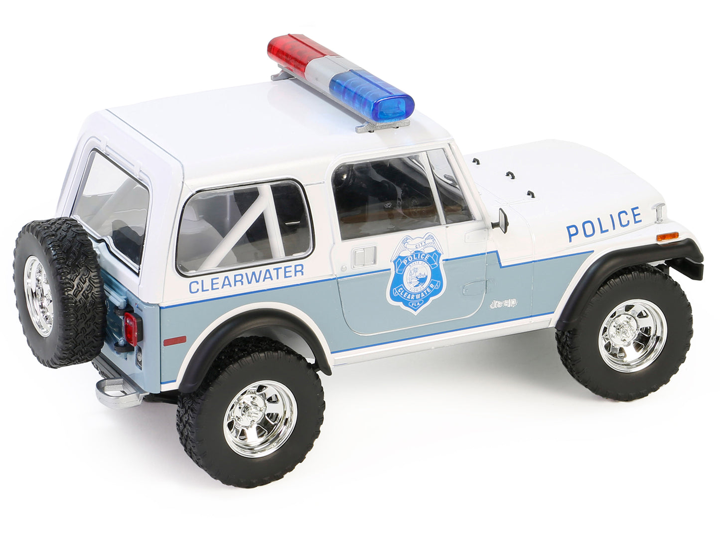 1982 Jeep CJ-7 "Clearwater Florida Police Department" White and Light Blue "Artisan Collection" Series 1/18 Diecast Model Car by Greenlight