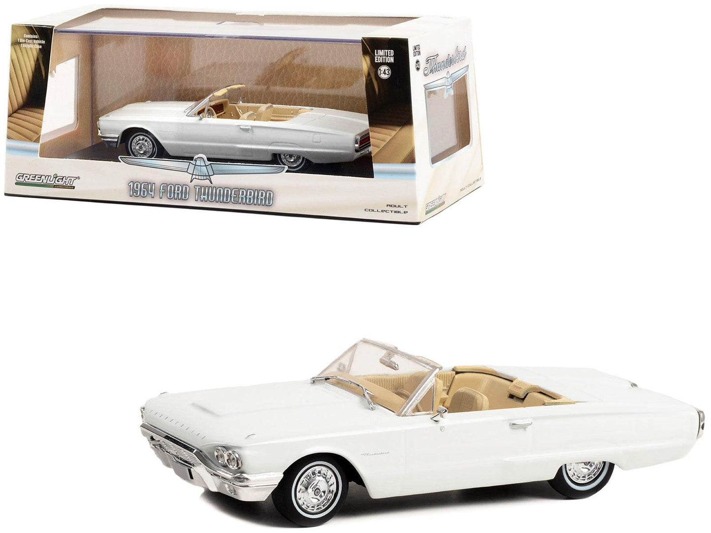 1964 Ford Thunderbird Convertible Wimbledon White 1/43 Diecast Model Car by Greenlight-DiecastModeler.com