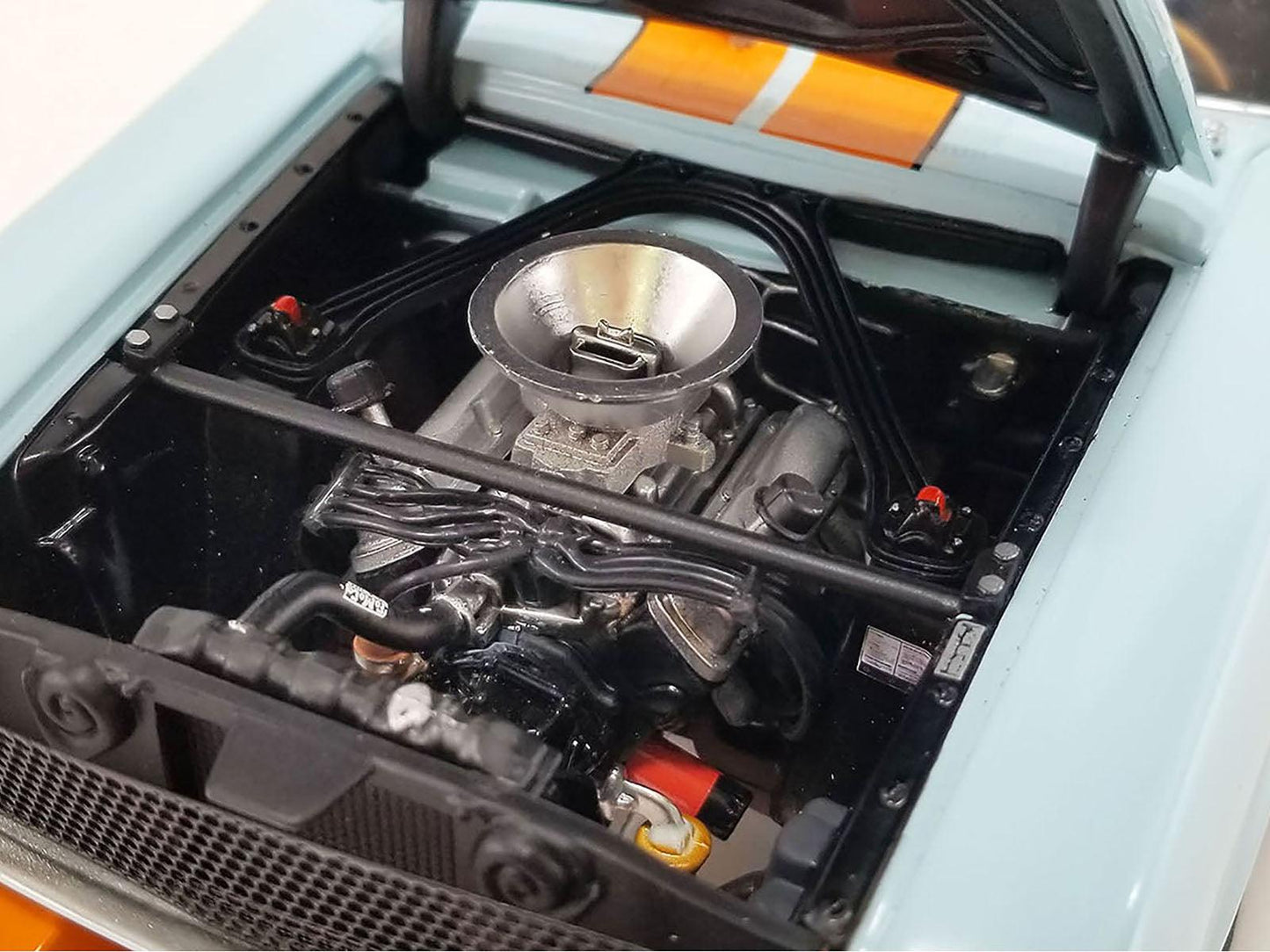 1965 Shelby GT350R #6 Light Blue with Orange Stripes "Gulf Racing Tribute" Limited Edition to 330 pieces Worldwide 1/18 Diecast Model Car by ACME-DiecastModeler.com
