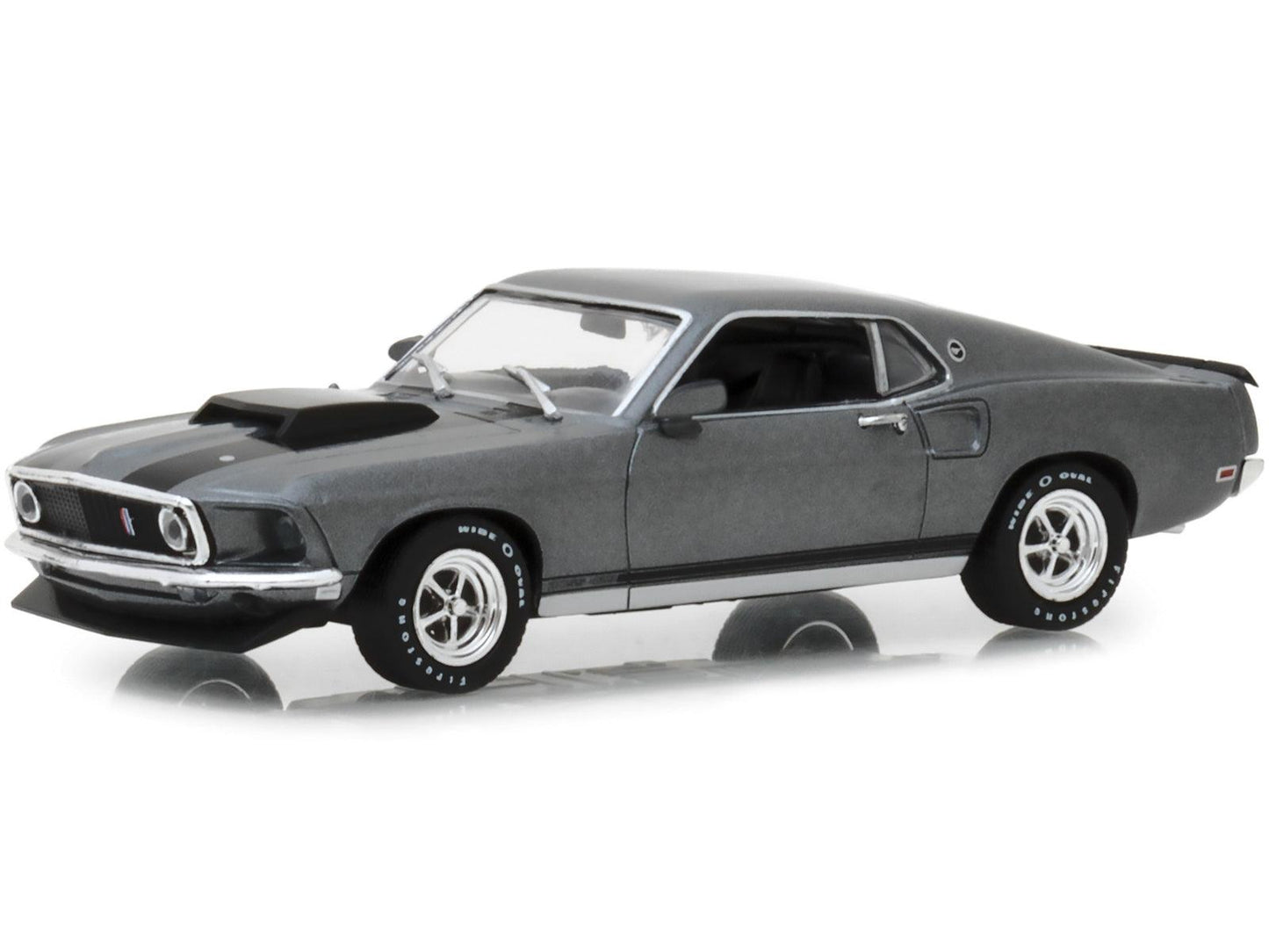 1969 Ford Mustang BOSS 429 Gray with Black Stripes "John Wick" (2014) Movie 1/43 Diecast Model Car by Greenlight-DiecastModeler.com