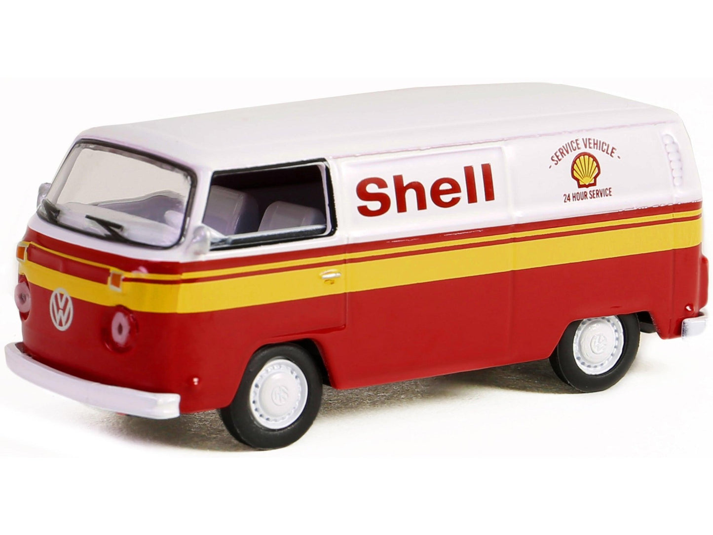 1979 Volkswagen Type 2 Panel Van White and Red with Yellow Stripes "Shell Oil" "Shell Oil Special Edition" Series 2 1/64 Diecast Model Car by Greenlight-DiecastModeler.com