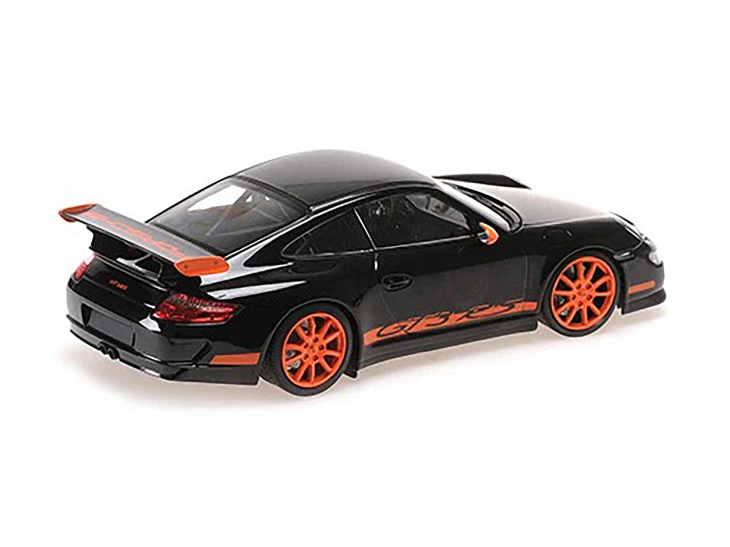 2007 Porsche 911 GT3 RS Black with Orange Stripes 1/18 Diecast Model Car by Minichamps-DiecastModeler.com