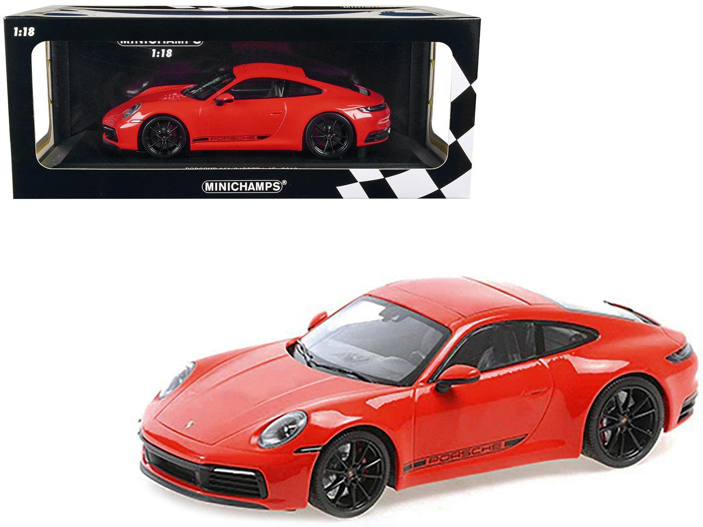 2019 Porsche 911 Carrera 4S Orange with Black Stripes Limited Edition to 600 pieces Worldwide 1/18 Diecast Model Car by Minichamps-DiecastModeler.com