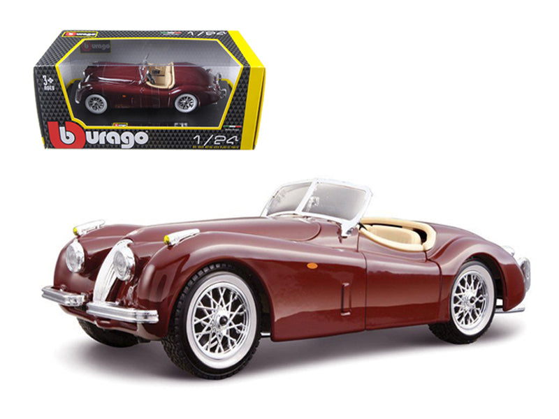 1951 Jaguar XK 120 Roadster Burgundy 1/24 Diecast Model Car by Bburago-DiecastModeler.com
