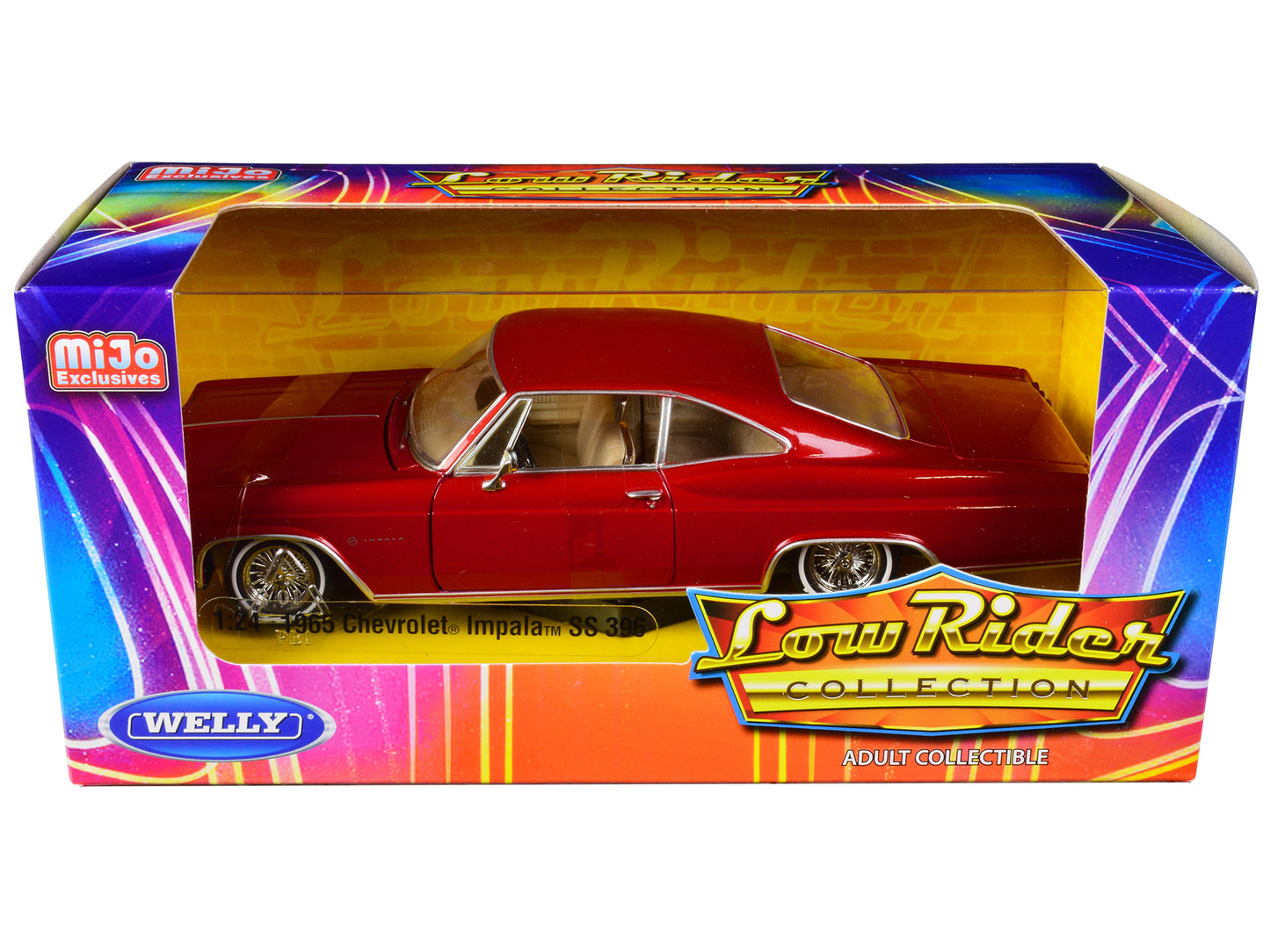 1965 Chevrolet Impala SS 396 Lowrider Red Metallic "Low Rider Collection" 1/24 Diecast Model Car by Welly-DiecastModeler.com