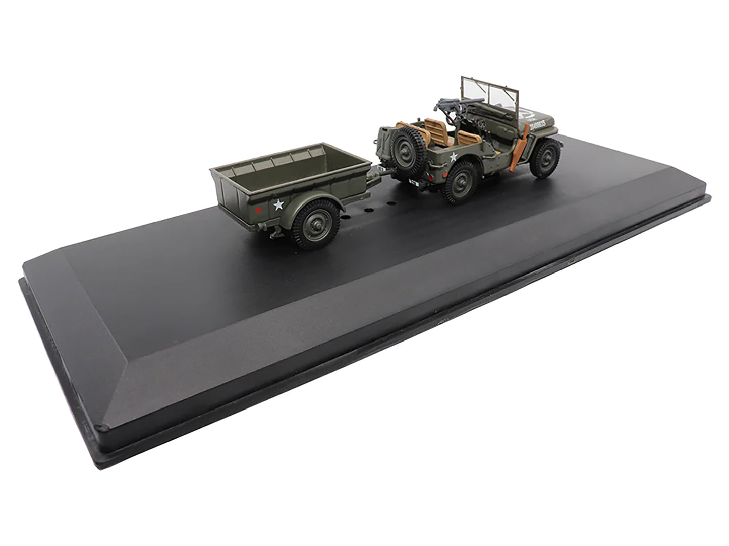 Willys Jeep 1/4-Ton Utility Truck Olive Drab with Trailer "United States Army" 1/43 Diecast Model by Militaria Die Cast-DiecastModeler.com