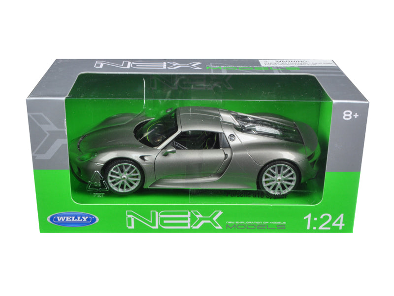 Porsche 918 Spyder Silver Closed Roof 1/24 Diecast Model Car by Welly-DiecastModeler.com