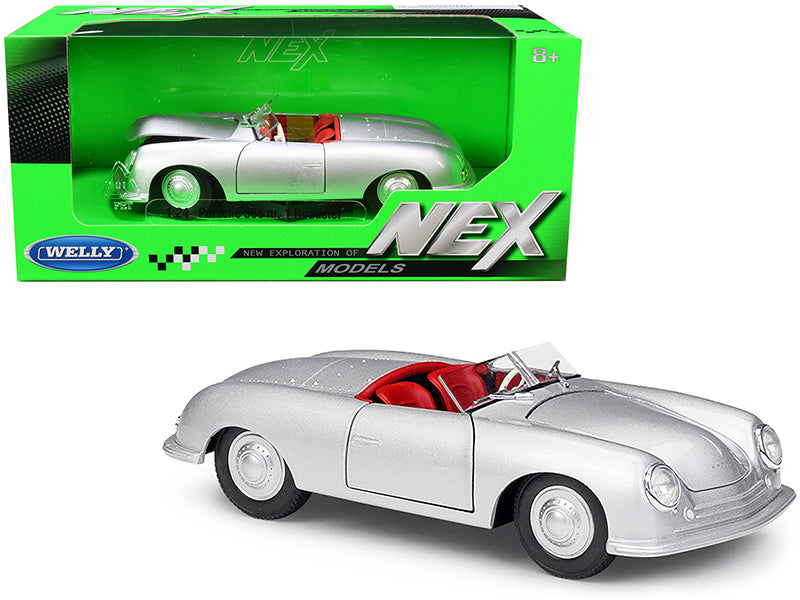 Porsche 356/1 Roadster Silver with Red Interior "NEX Models" 1/24 Diecast Model Car by Welly-DiecastModeler.com