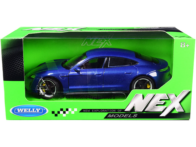 Porsche Taycan Turbo S Blue Metallic "NEX Models" 1/24 Diecast Model Car by Welly-DiecastModeler.com