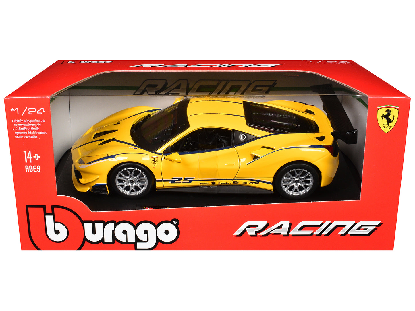 Ferrari 488 Challenge #25 Yellow with Blue Stripes "Ferrari Racing" 1/24 Diecast Model Car by Bburago
