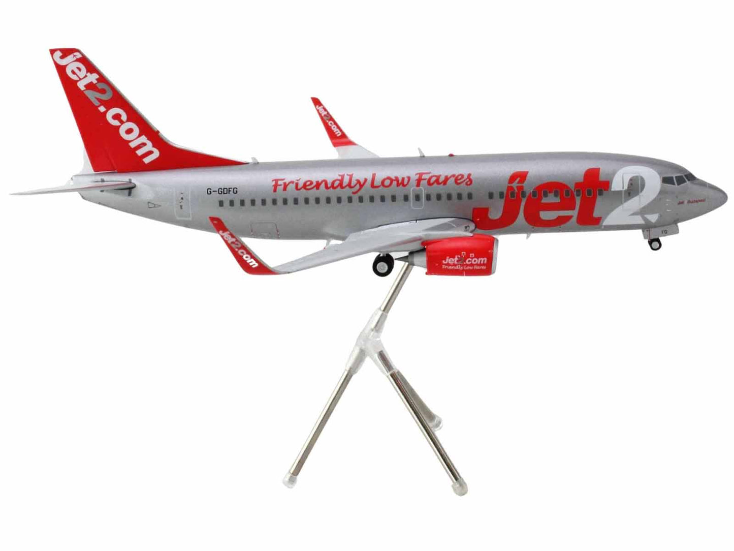 Boeing 737-300 Commercial Aircraft "Jet2" (G-GDFG) Gray Metallic with Red Tail "Gemini 200" Series 1/200 Diecast Model Airplane by GeminiJets-DiecastModeler.com