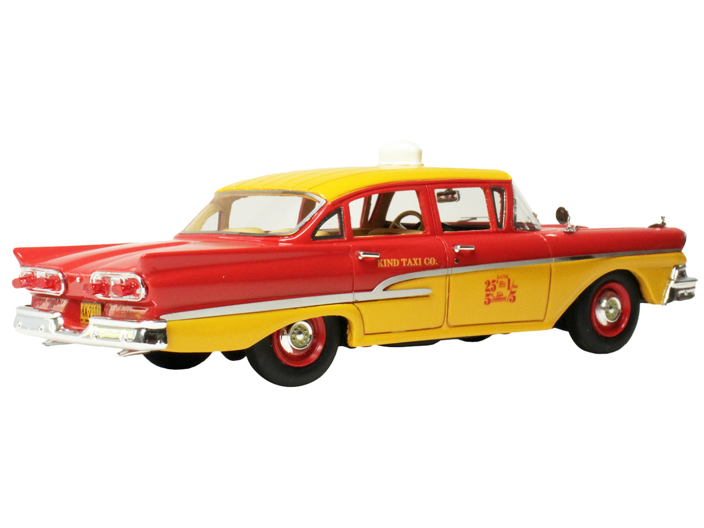 1958 Ford Custom 300 Taxi Cab "Kind Taxi Co." Red and Yellow with Yellow Interior Limited Edition to 200 pieces Worldwide 1/43 Model Car by Goldvarg Collection-DiecastModeler.com