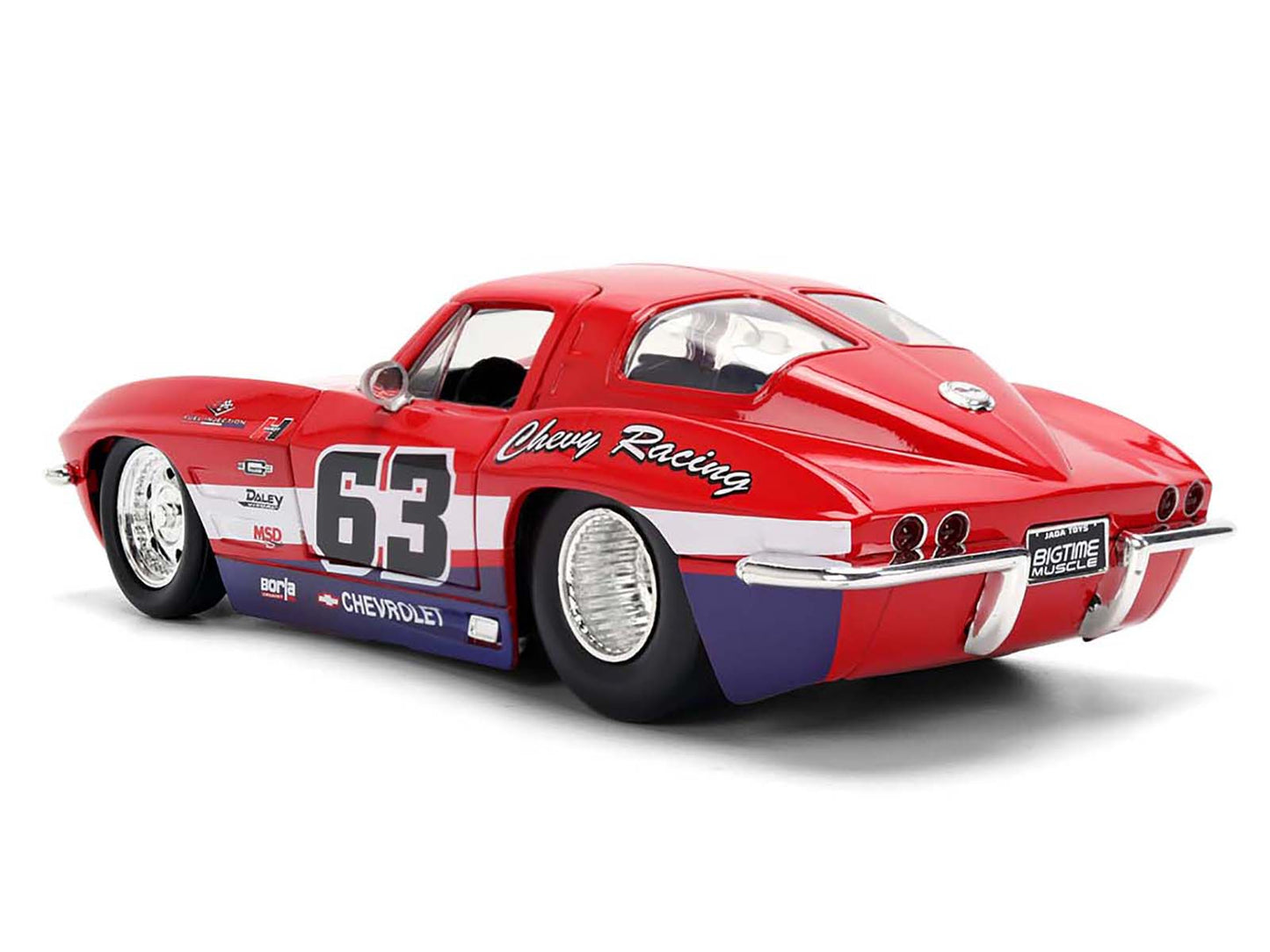 1963 Chevrolet Corvette Stingray #63 "Chevy Racing" Red with White and Blue Stripes "Bigtime Muscle" Series 1/24 Diecast Model Car by Jada-DiecastModeler.com