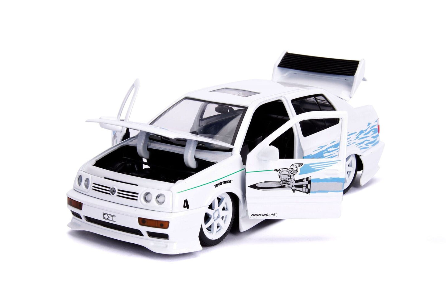 Jesse's Volkswagen Jetta White with Graphics "Fast & Furious" Movie 1/24 Diecast Model Car by Jada-DiecastModeler.com
