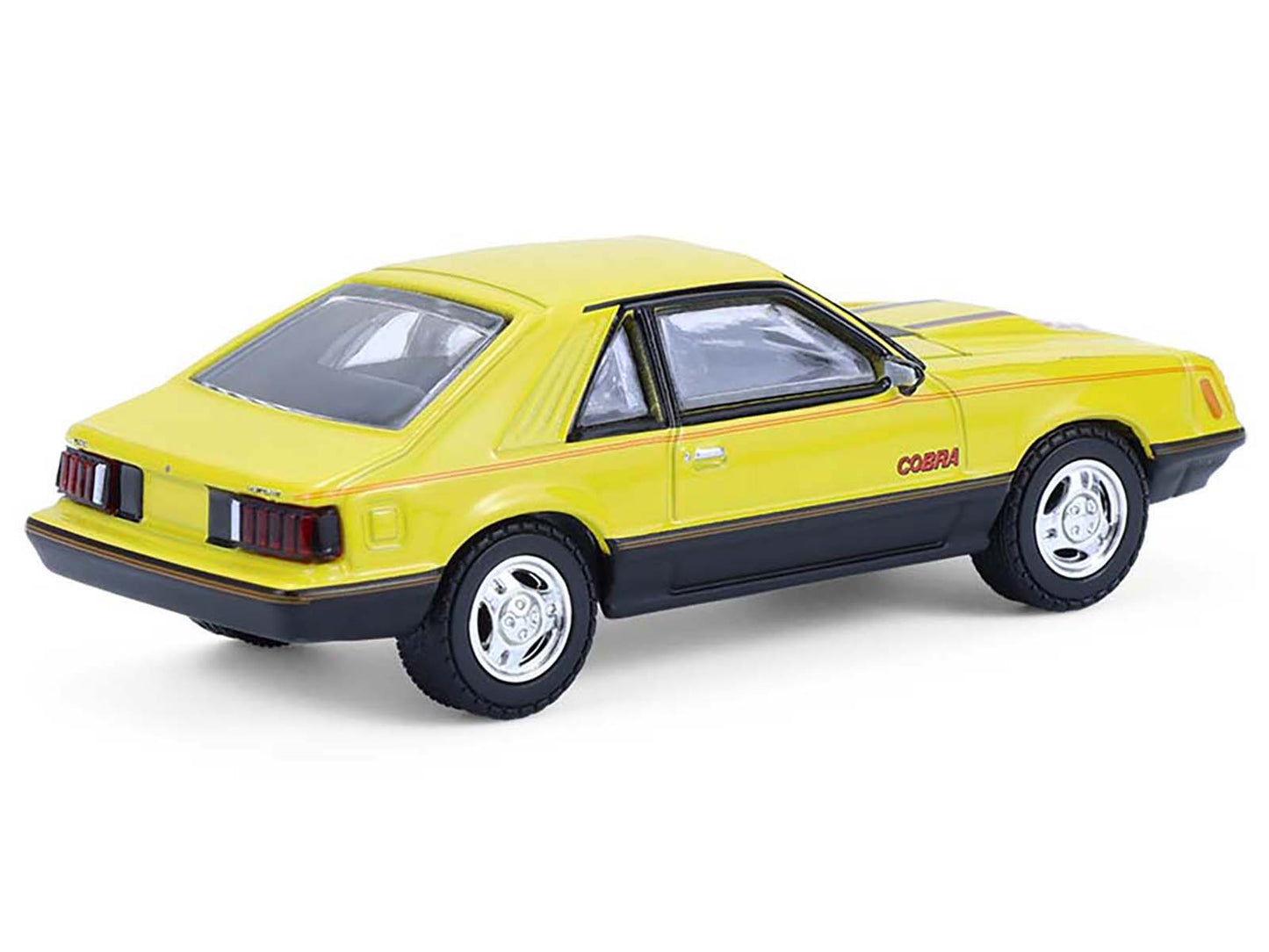 1979 Ford Mustang Cobra Fastback Bright Yellow with Cobra Good Graphics "GreenLight Muscle" Series 30 1/64 Diecast Model Car by Greenlight-DiecastModeler.com