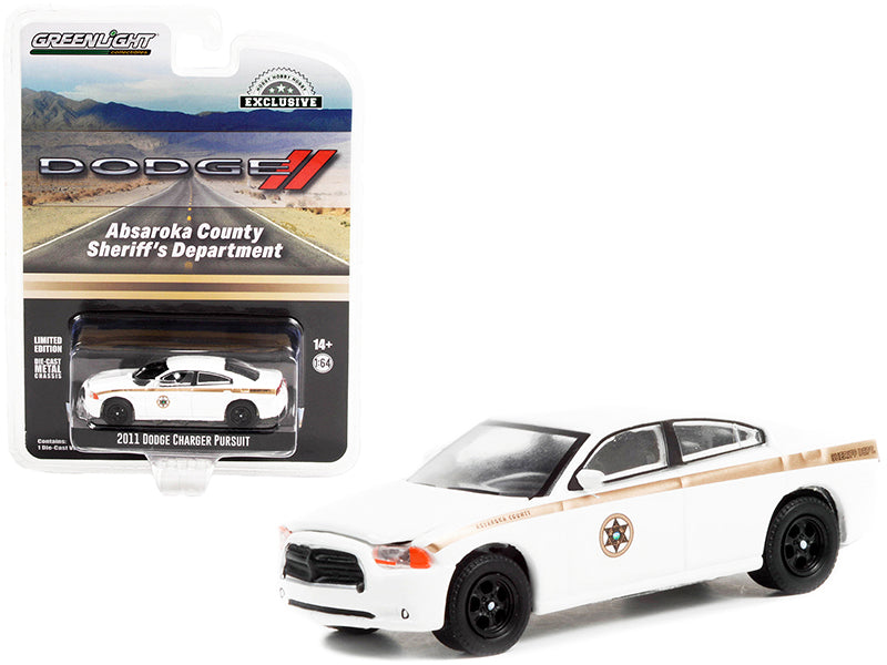 2011 Dodge Charger Pursuit White "Absaroka County Sheriff's Department" "Hobby Exclusive" 1/64 Diecast Model Car by Greenlight-DiecastModeler.com