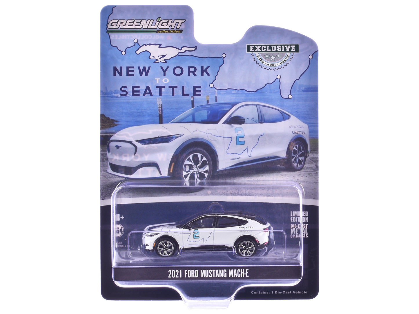 2021 Ford Mustang Mach-E #2 "New York to Seattle Transcontinental Tour" White with Black Top "Hobby Exclusive" Series 1/64 Diecast Model Car by Greenlight