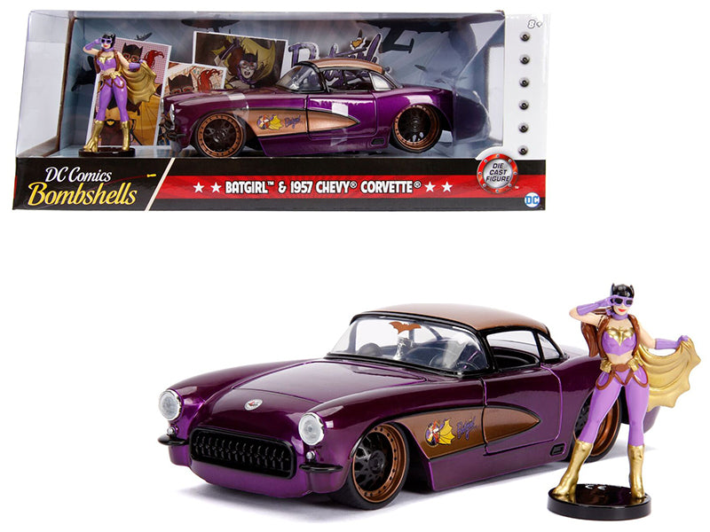 1957 Chevrolet Corvette Purple with Batgirl Diecast Figurine "DC Comics Bombshells" Series 1/24 Diecast Model Car by Jada-DiecastModeler.com