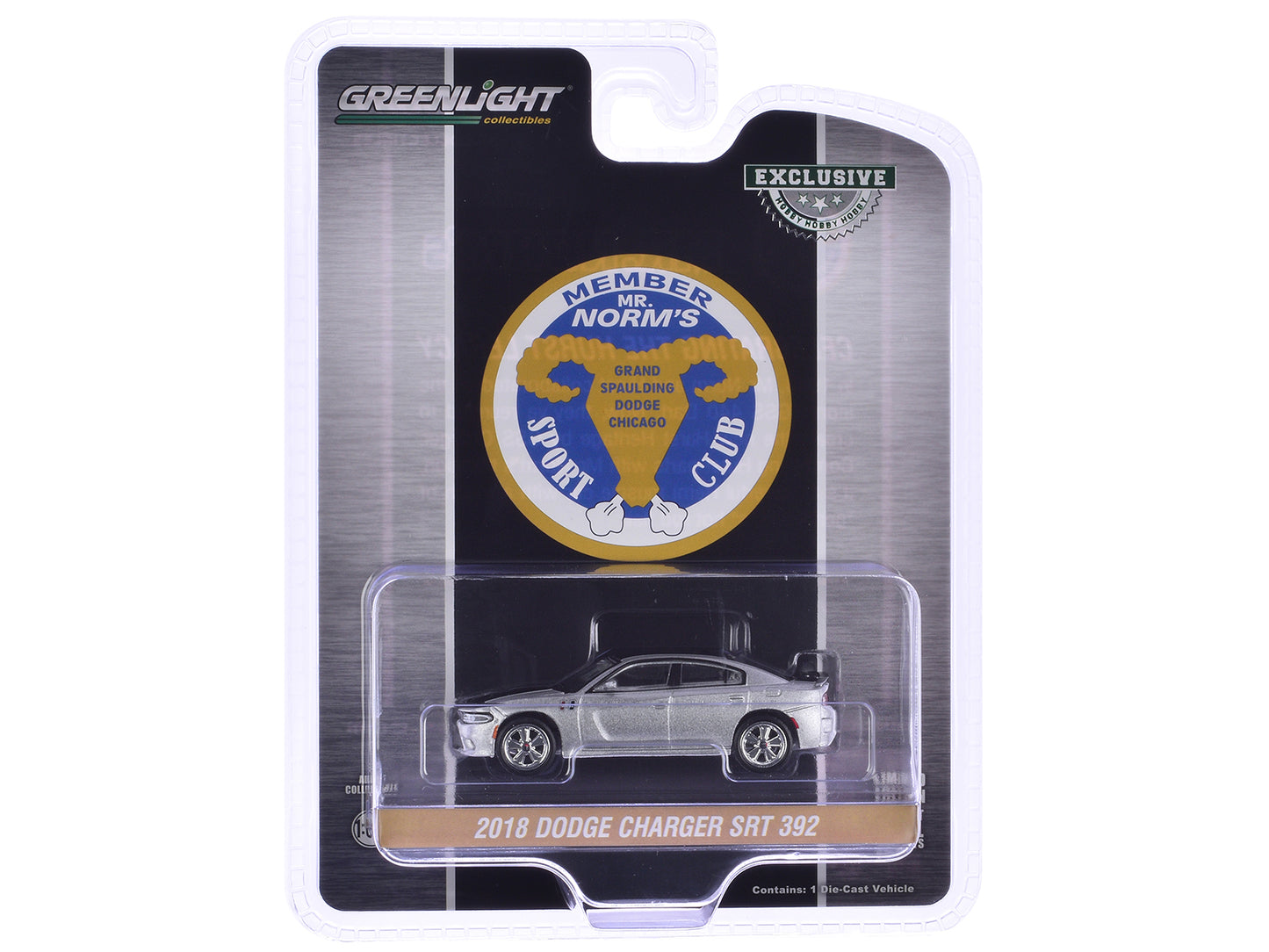 2018 Dodge Charger SRT 392 Silver Metallic with Black Stripe "Mr. Norm Heritage GSS Charger" "Hobby Exclusive" Series 1/64 Diecast Model Car by Greenlight-DiecastModeler.com