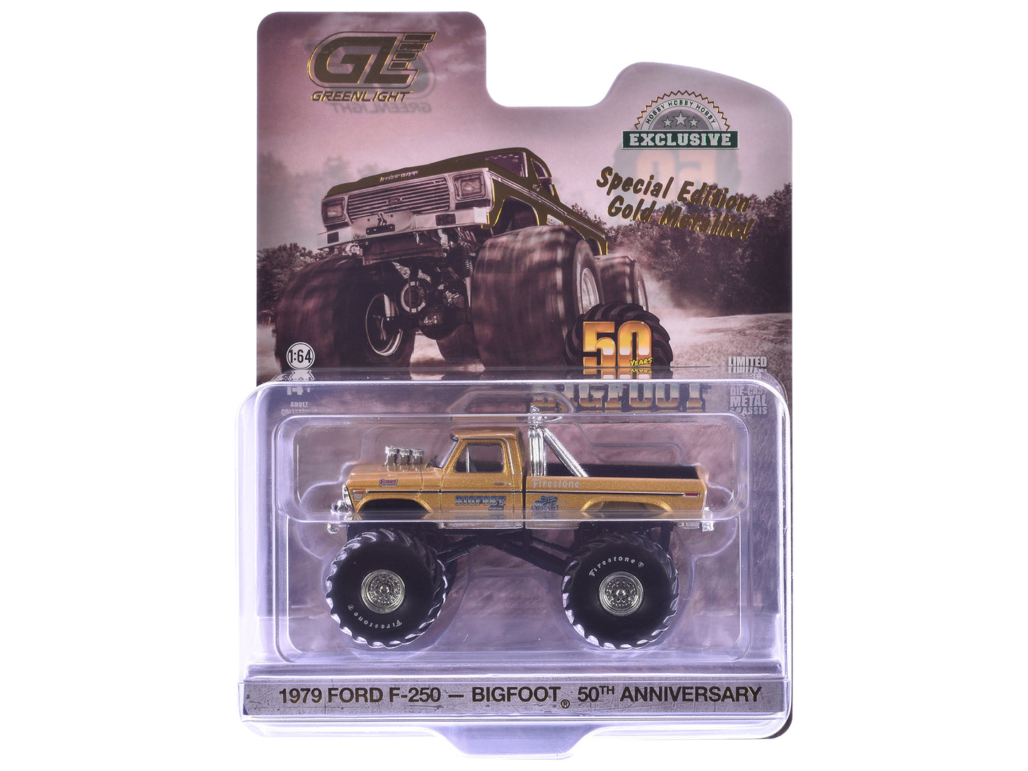 1979 Ford F-250 Monster Truck "Bigfoot #1 50th Anniversary" Gold Metallic "Hobby Exclusive" Series 1/64 Diecast Model Car by Greenlight