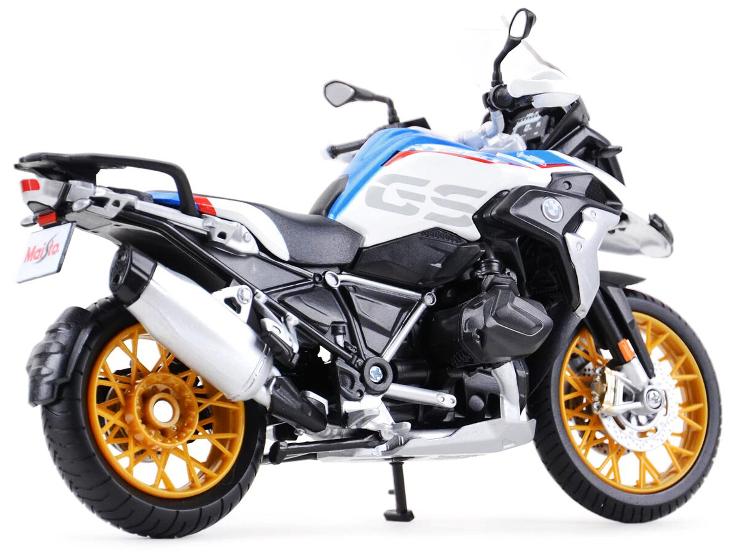 BMW R1250 GS White with Blue and Red Stripes 1/12 Diecast Motorcycle Model by Maisto
