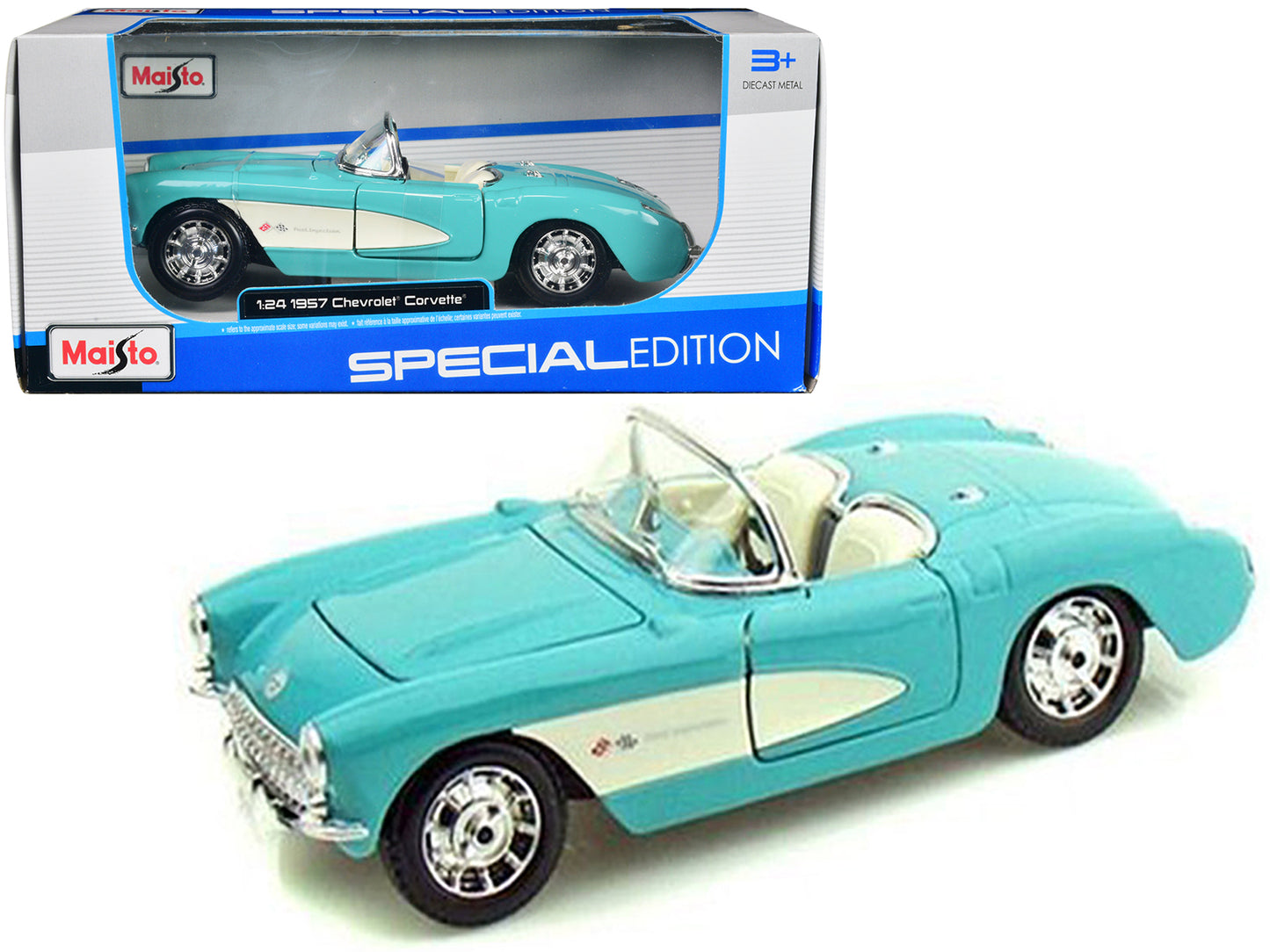 1957 Chevrolet Corvette Convertible Turquoise 1/24 Diecast Model Car by Maisto-DiecastModeler.com