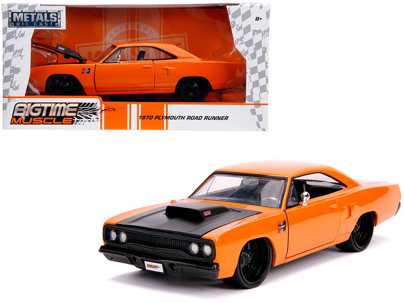 1970 Plymouth Road Runner Orange with Black Hood "Bigtime Muscle" 1/24 Diecast Model Car by Jada-DiecastModeler.com