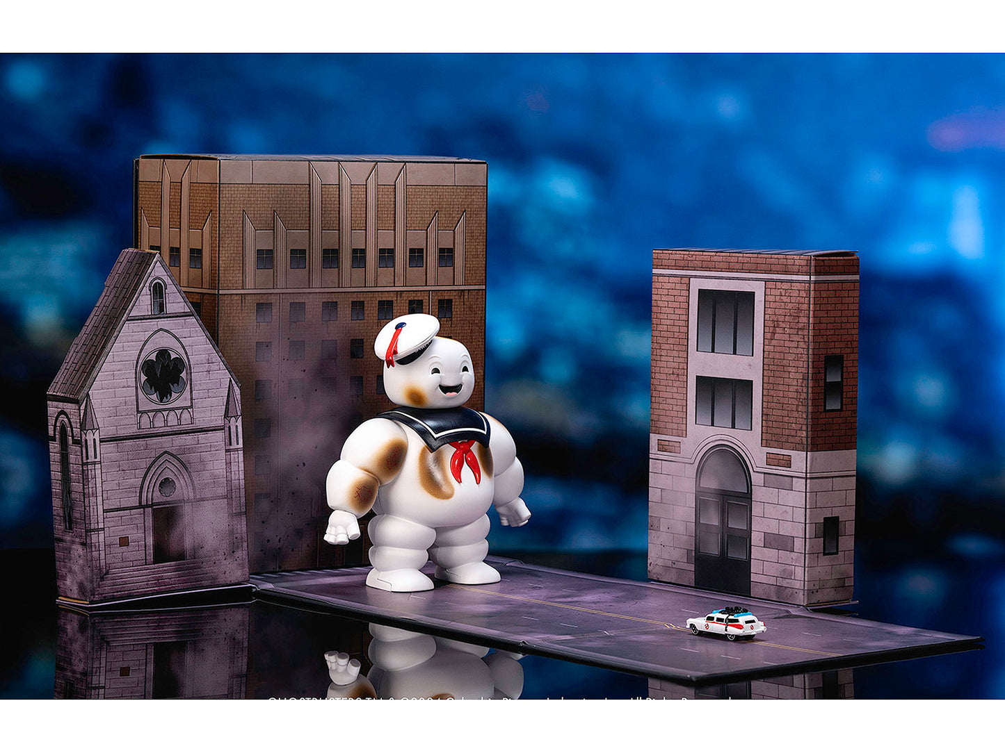 "Ghostbusters" 6" Stay Puft Marshmallow Man Figure with Nano Ecto-1 Car Diorama Set "Ghostbusters" (1984) Movie "Next Level" Series Model by Jada