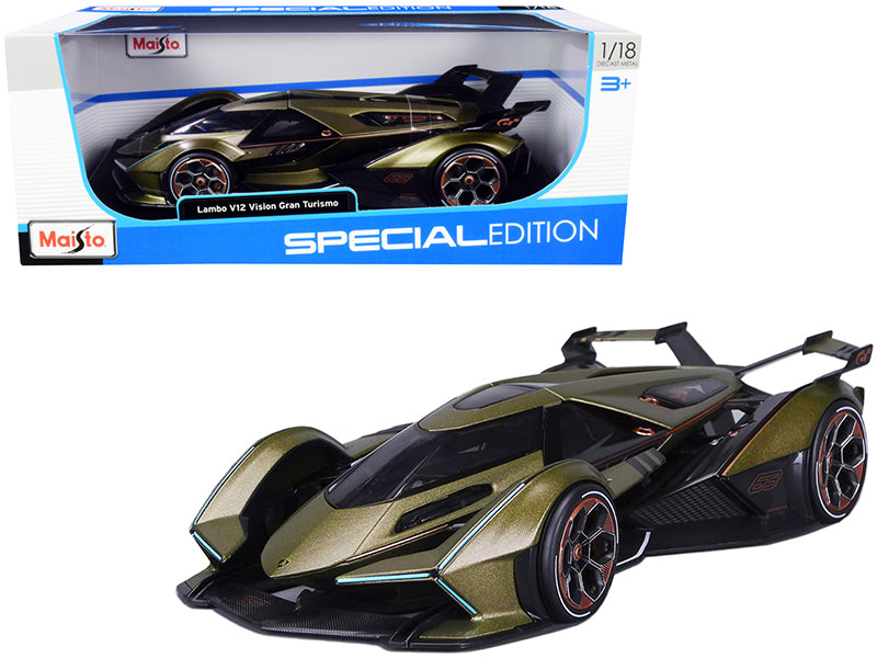 Lamborghini V12 Vision Gran Turismo Matt Green Metallic 1/18 Diecast Model Car by Maisto-DiecastModeler.com