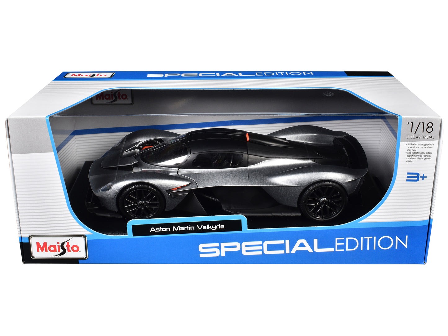 Aston Martin Valkyrie Silver Metallic with Matt Black Top "Special Edition" Series 1/18 Diecast Model Car by Maisto-DiecastModeler.com